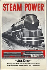 Framed Railroad Art Print - New Haven Railroad Diesel Locomotive on Bridge in Snow — listing 2