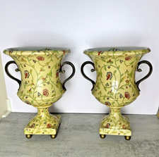 Ornate Porcelain and Brass Twin-Handled Urn Vase with Gold Damask Floral Decoration — listing 2