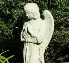 Cast Concrete Kneeling Praying Angel Garden Statue with Detailed Wings — listing 3