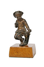 French Gilt Bronze Covered Urn with Putto Finial on Rouge Marble Base — listing 3