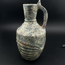 Ancient Roman Green Glass Handled Jug with Iridescent Patina — listing 4