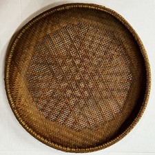 Vintage Handwoven Wicker Basket with Wrapped Handles and Striped Rim Detail — listing 2