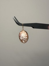 Vintage Oval Floral Cameo Pendant with Reverse-Painted Rose Motif Under Domed Glass — listing 4