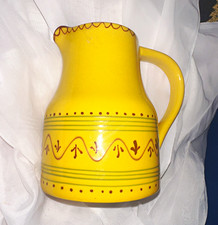 Yellow Glazed Ceramic Pitcher with Black Distressed Brushwork — listing 3