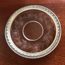 Set of 4 Vintage Silver-Rimmed Glass Coasters with Starburst Pattern — listing 3
