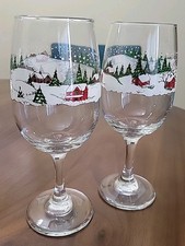 Libbey Arby's White Christmas Winter Village Wine Glasses Set of 8