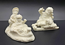 Porcelain Winter Sledding Children Figurine, Blue and White — listing 6