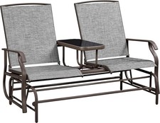Outdoor Patio Loveseat with Mesh Sling Back and Cushion, Black Metal Frame with Wood-Tone Armrests — listing 5