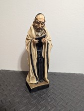Vintage Chalkware Sculpture of Bearded Orthodox Jewish Man on Wood Base