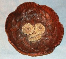 Vintage Syroco Wood Molded Leaf Motif Round Bowl with Reticulated Rim — listing 5