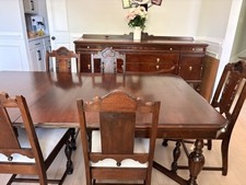 Antique 1920s-30s Jacobean Revival Walnut China Cabinet on Stand with Turned Legs and Stretcher Base — listing 4