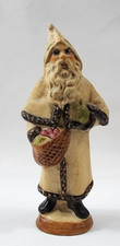 Handcrafted OOAK Rustic Belsnickel Father Christmas Santa Figure with Basket, Wreath & Burlap Toy Sack Yes — signed/dated on base — listing 5