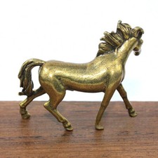 Brass Horse Figurine Statue, Standing Pose with Bridle Detail