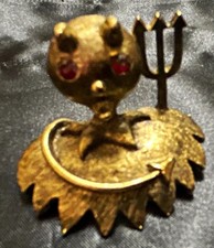Vintage Figural Bellhop / Marching Band Boy Enamel Brooch with Moonglow Cabochon Head