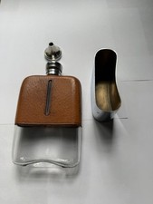 Antique German Leather-Clad Glass Traveling Flask with Nickel Silver Cup Cap — listing 6