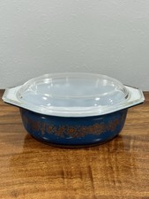 Vintage Pyrex 1.5 Qt Oval Casserole Dish with Clear Lid, Green Meadow / Wheat Floral Pattern (Promotional) — listing 2