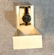 Anne Klein Women's Gold-Tone Diamond Dial Dress Watch with Black Accents