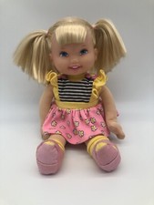 Vintage Small Vinyl Toddler Doll with Brown Curly Pigtails, Unmarked Maker's mark on back/neck — listing 5