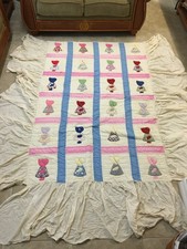 Vintage Handmade Sunbonnet Sue Appliqué Quilt, Blue Checkerboard Setting — listing 4