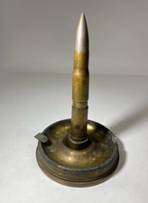 Trench Art Brass Shell Casing Vase, WWI/WWII Hammered Bullet Cartridge, 10" - Pair — listing 2