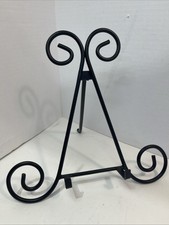 Pair of Wrought Iron Scroll Base Display Easels / Plate Stands
