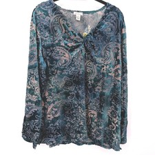 Bechamel Black Burnout Velvet Floral Long Sleeve Tunic Top, Size L — listing 2