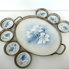 German Porcelain Rectangular Serving Tray with Cobalt Blue and Gold Rococo Border — listing 3