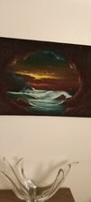 Vintage Black Velvet Seascape Oil Painting with Carved Wood Frame — listing 5