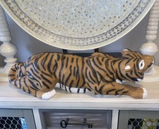 Arnel's Hand-Painted Ceramic Tiger Figurine, Orange & Black Stripes, 23" Long Crouching Pose — listing 2