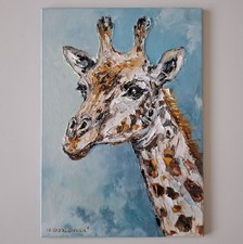 Framed Wildlife Painting of Giraffe with Doves, Signed J. Beckford — listing 3