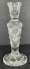 Frosted & Clear Crystal Candlestick Holder with Molded Rose Pattern