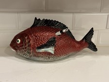 Majolica-Style Cream Fish Motif Covered Soup Tureen Set with Underplates (6 lidded bowls + saucers, plus large tureen) — listing 4