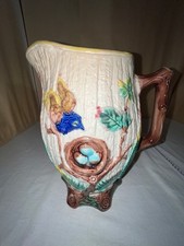 Antique Majolica Bird's Nest Pitcher/Vase, 18cm, Trompe-l'oeil Branch & Eggs Design — listing 4