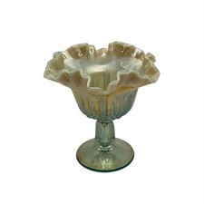 White Opalescent Ruffled-Edge Footed Compote with Beaded/Hobnail Pattern — listing 4
