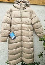 Women's Longline Hooded Puffer Coat in Metallic Taupe