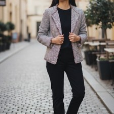 Banana Republic Blue & White Tweed Frayed-Edge Open-Front Jacket — listing 2