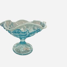 White Opalescent Ruffled-Edge Footed Compote with Beaded/Hobnail Pattern — listing 2