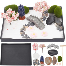 Zen Garden Tabletop Kit with Slate Finish Tray, River Stones, Sand & Rakes