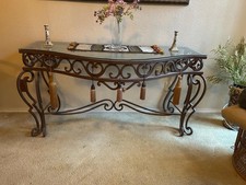 Wrought Iron Scrollwork Console Table Base with Glass Top — listing 2