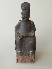 Antique Chinese Carved Wood Foo Dog / Guardian Lion with Brocade Ball on Wooden Base — listing 6
