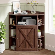 Vintage Walnut Wall-Mounted Corner Cabinet with Single Panel Door — listing 3
