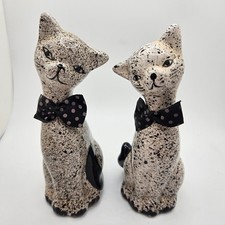Pair of Mid-Century Ceramic Stylized Cat Figurines with Bow Ties