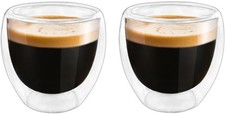 Pair of Glass Espresso/Cappuccino Mugs with Stainless Steel Band