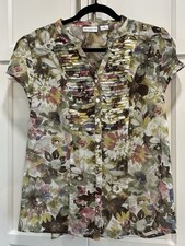 Liz Claiborne Navy Floral V-Neck Henley Blouse, Size S — listing 3