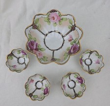 Hand Painted Nippon Porcelain Handled Bowl with Pink Roses