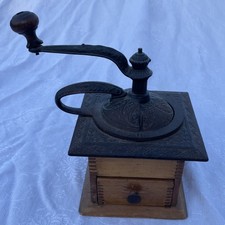 Antique Cast Iron & Wood Box Coffee Grinder / Mill with Ornate Decoration — listing 6