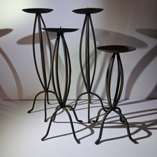 Set of Wrought Iron Twisted-Stem Floor Candlesticks with Star Base