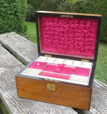 Antique Walnut Freestanding Sewing / Work Box on Cabriole Legs with Lift-Out Tray — listing 6