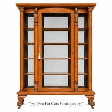 Antique 1920s-1930s Painted China Cabinet Hutch on Turned Legs with Glass Door — listing 4
