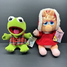Vintage 1987-88 McDonald's Muppet Babies Baby Kermit & Baby Miss Piggy Christmas Plush Set